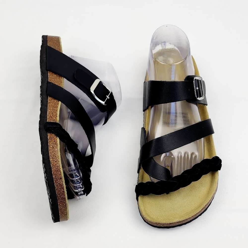 Serra Leather Black Strappy Slide Sandals